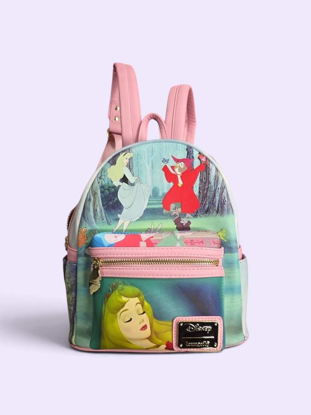 Loungefly Pink & Teal Sleeping Beauty Mini Backpack with Matching Wallet